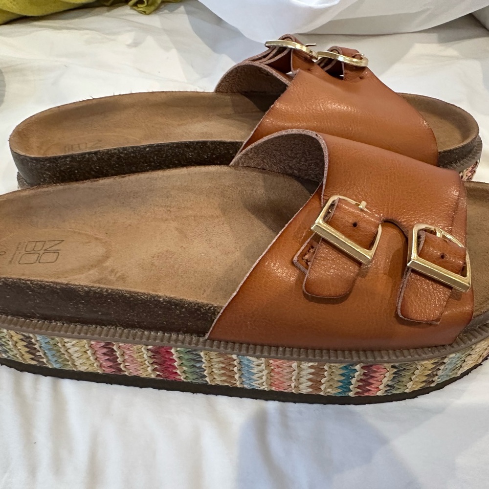 Brown Leather Slide Sandals - no boundaries